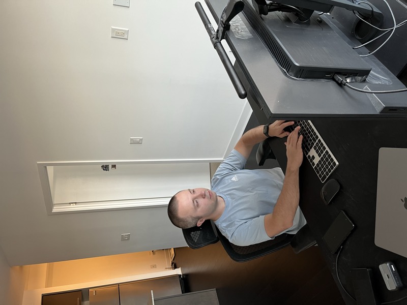 Andrei Trubin working at his desk